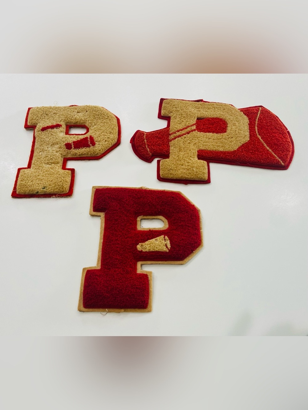 Vintage Letter P Chenille Cheer Patches- Red and Gold set of 3